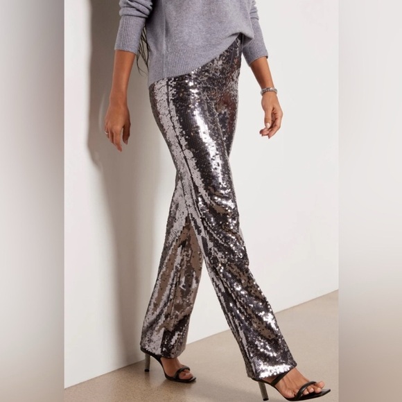 Good American Small Gunmetal Sequin Wide Leg Pull On Pants Party Glam Concert - Picture 1 of 6